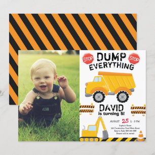 Dump Yellow Truck Construction Birthday met foto Kaart