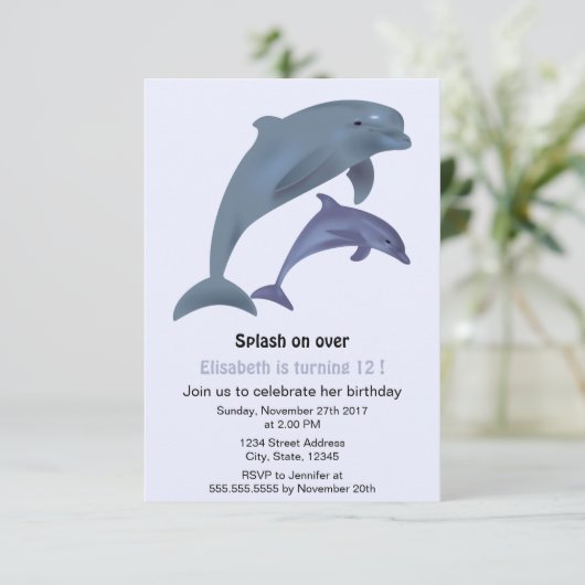 Dumping dolphins illustratie verjaardagsfeest kaart (Staand voorkant)