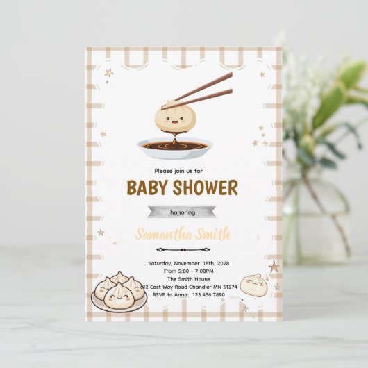 Dumpling Baby Shower Invitation Kaart (Staand voorkant)