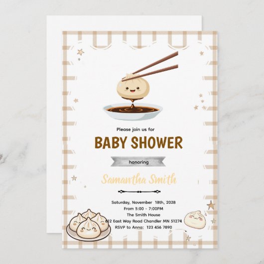 Dumpling Baby Shower Invitation Kaart (Voorkant / Achterkant)