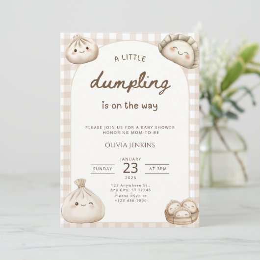 Dumpling Baby Shower Invitation Little Dumpling Kaart (Staand voorkant)