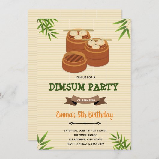 Dumpling dimsum-uitnodiging kaart (Voorkant / Achterkant)