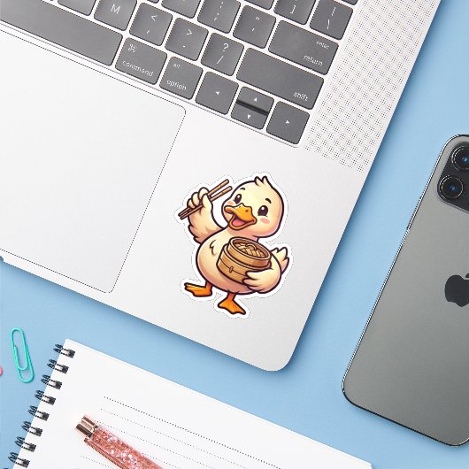 Dumpling Eend Sticker (Laptop met iPhone)