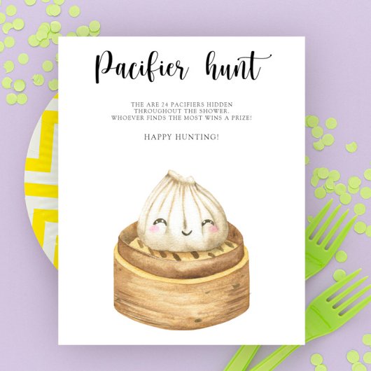 Dumpling - fopspeen jacht baby shower spel poster