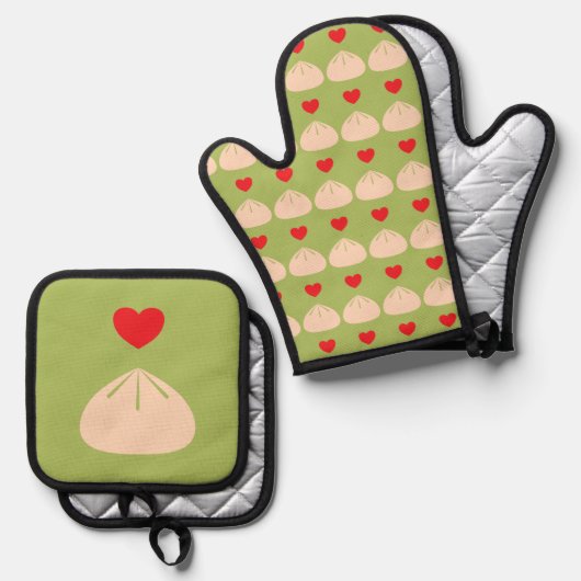 Dumpling Love Matcha Ovenwant & Pannenlap Set (Voorkant / Achterkant)