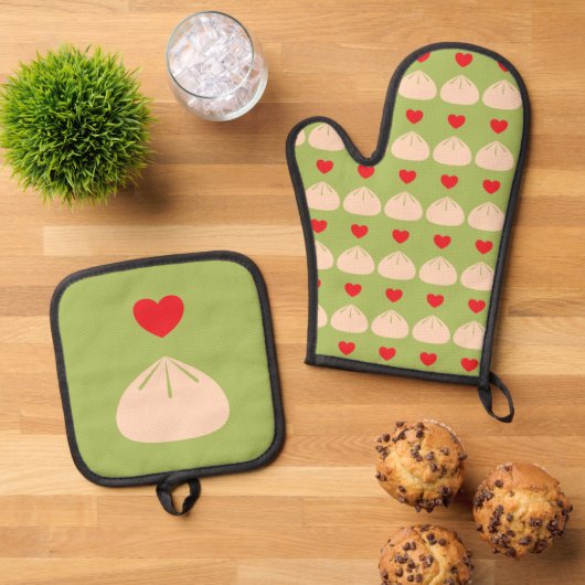 Dumpling Love Matcha Ovenwant & Pannenlap Set (Top down)