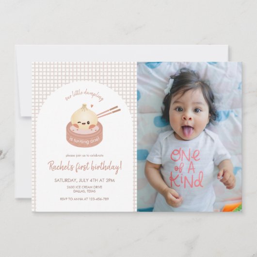 Dumpling Verjaardag Foto uitnodiging, Dim Sum Part Kaart (Voorkant)