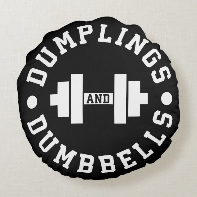 Dumplings en Dumbbells - Bulking - Funny Novelty Rond Kussen (Achterkant)