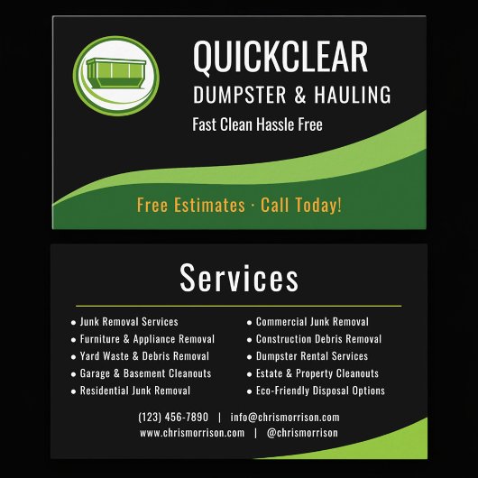 Dumpster and Hauling Professional Business Card Visitekaartje