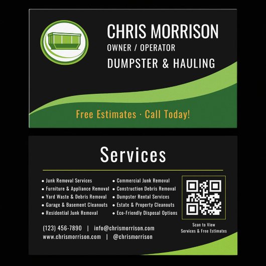 Dumpster and Hauling QR Code Business Card Visitekaartje