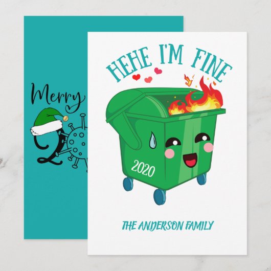 Dumpster Fire Hehe Ik ben goed 2020 eenden Feestdagenkaart (Voorkant / Achterkant)