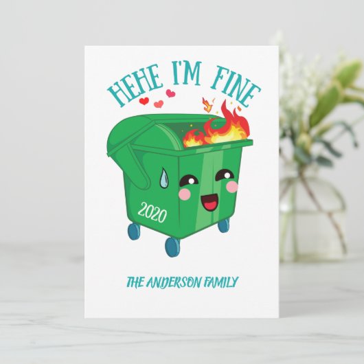 Dumpster Fire Hehe Ik ben goed 2020 eenden Feestdagenkaart (Staand voorkant)