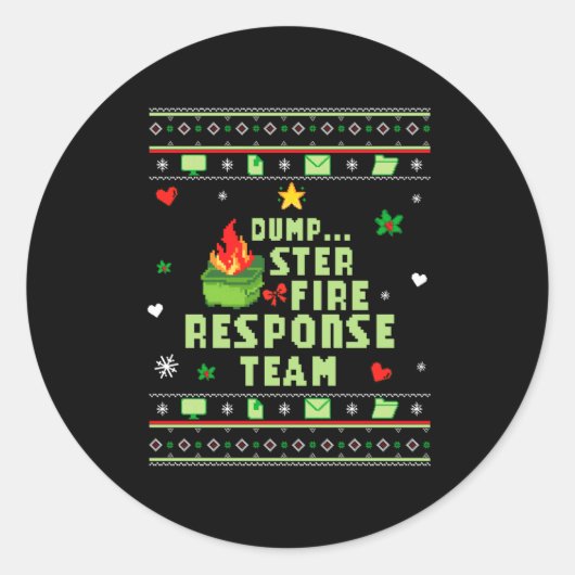 Dumpster Fire Resnse Team Chaos Ugly Sweater Cute  Ronde Sticker (Voorkant)