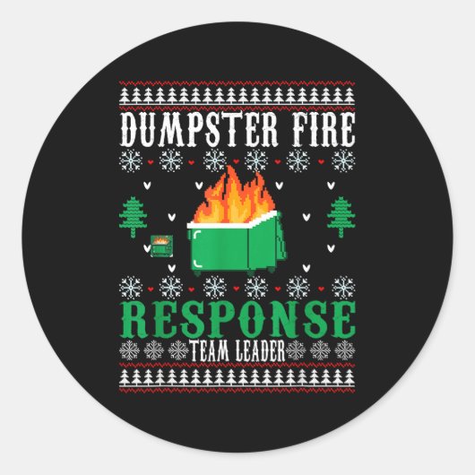 Dumpster Fire Resnse Team Leader Christmas Ugly Sw Ronde Sticker (Voorkant)