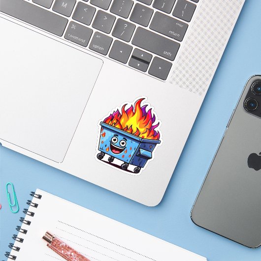 Dumpster Fire Sticker (Laptop met iPhone)