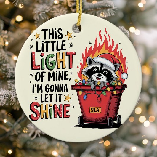 Dumpster Fire Wasbeer Monogram Kerstmis Keramisch Ornament