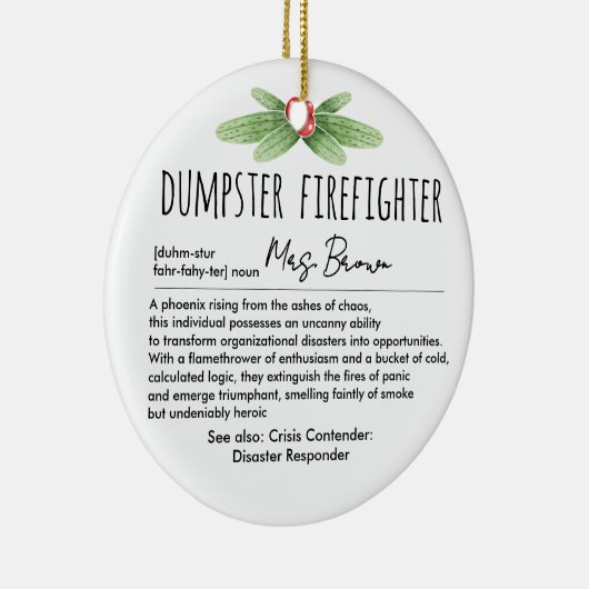 Dumpster Firefighter Funny Definition Custom Name Keramisch Ornament (Rechts)