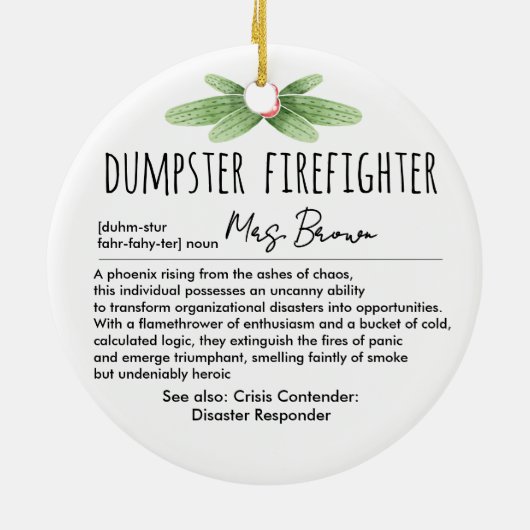 Dumpster Firefighter Funny Definition Custom Name Keramisch Ornament (Achterkant)