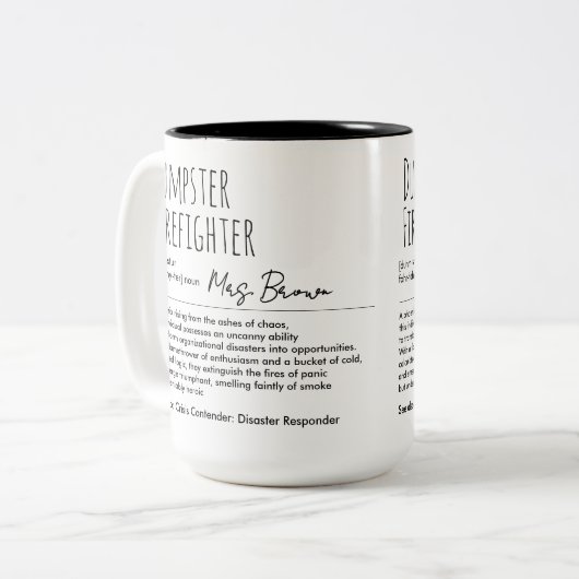 Dumpster Firefighter Funny Definition Custom Name Tweekleurige Koffiemok (Voorkant links)