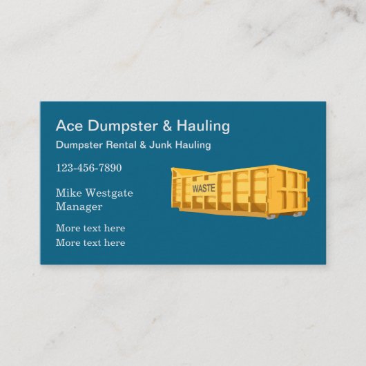 Dumpster Rental & Trash Hauling Visitekaartje (Voorkant)