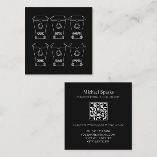 Dumpster Rentals QR Vierkante Visitekaartje (Voorkant / Achterkant)