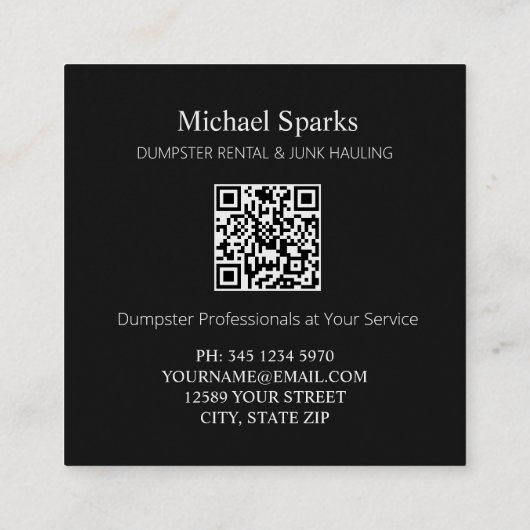 Dumpster Rentals QR Vierkante Visitekaartje (Achterkant)