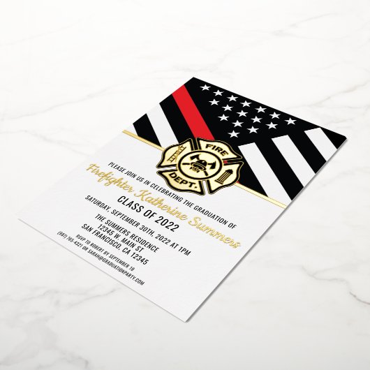 Dun Afstuderen voor brandweerbrandweeruitrusting m Folie Uitnodiging (Gedraaid)