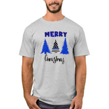 Dun blauwe lijn kerstboom T-shirt van de politie