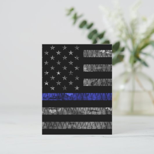 Dun blauwe lijnvlag van politie bedankkaart (Staand voorkant)