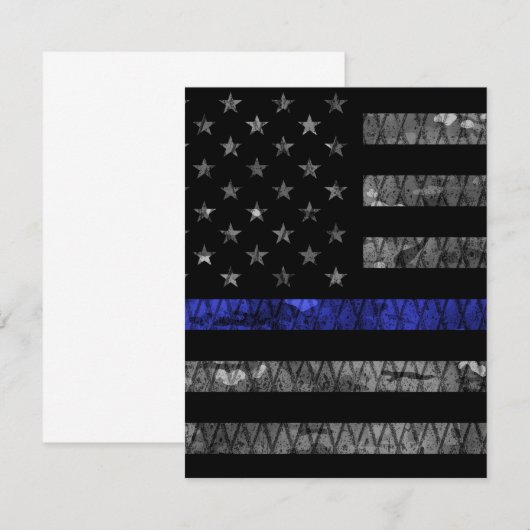 Dun blauwe lijnvlag van politie bedankkaart (Voorkant / Achterkant)