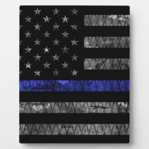 Dun blauwe lijnvlag van politie fotoplaat