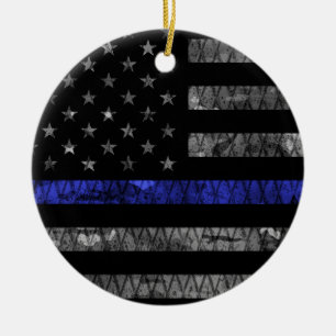 Dun blauwe lijnvlag van politie keramisch ornament