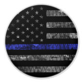 Dun blauwe lijnvlag van politie keramische knop (Voorkant)