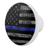 Dun blauwe lijnvlag van politie keramische knop (Rechts)