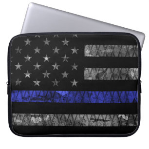 Dun blauwe lijnvlag van politie laptop sleeve