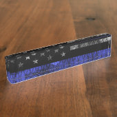 Dun blauwe lijnvlag van politie naambordje (Zijkant)