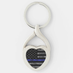 Dun blauwe lijnvlag van politie sleutelhanger