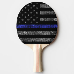 Dun blauwe lijnvlag van politie tafeltennisbatje