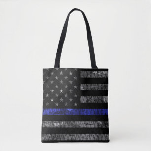Dun blauwe lijnvlag van politie tote bag
