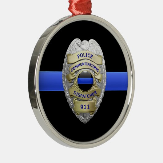 Dun Blue Line Dispatcher Badge Metal Ornament (Rechts)