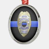 Dun Blue Line Dispatcher Badge Metal Ornament (Links)