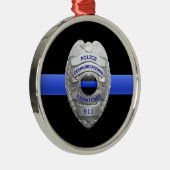 Dun Blue Line Dispatcher Badge Metal Ornament (Rechts)