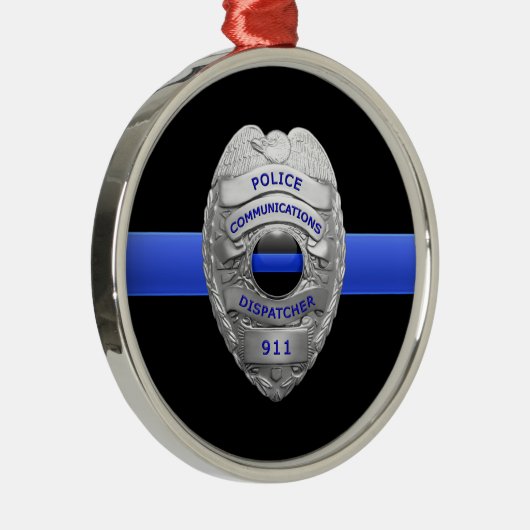 Dun Blue Line Dispatcher Badge Metal Ornament (Rechts)