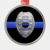 Dun Blue Line Dispatcher Badge Metal Ornament (Voorkant)