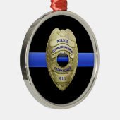 Dun Blue Line Dispatcher Badge Metal Ornament (Rechts)