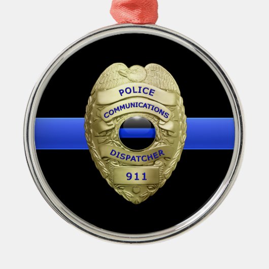 Dun Blue Line Dispatcher Badge Metal Ornament (Voorkant)