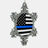 "DUN BLUE LINE OP AMERIKAANSE VLAG " TIN SNEEUWVLOK ORNAMENT (Links)