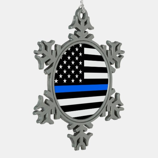 "DUN BLUE LINE OP AMERIKAANSE VLAG " TIN SNEEUWVLOK ORNAMENT (Links)