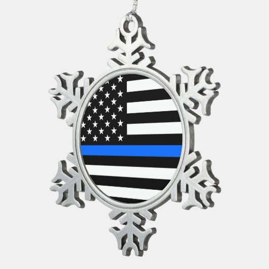 "DUN BLUE LINE OP AMERIKAANSE VLAG " TIN SNEEUWVLOK ORNAMENT (Rechts)