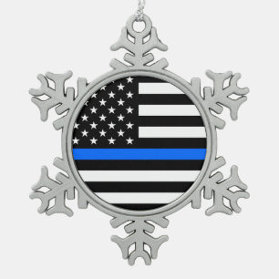 "DUN BLUE LINE OP AMERIKAANSE VLAG " TIN SNEEUWVLOK ORNAMENT